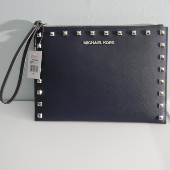 Michael Kors Handbags - Michael Kors NAVY Studded Large Wristlet 7inx9.5in